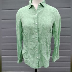 J. MCLAUGHLIN Blouse XS Shirt Womens Linen Button Up Solid Green.